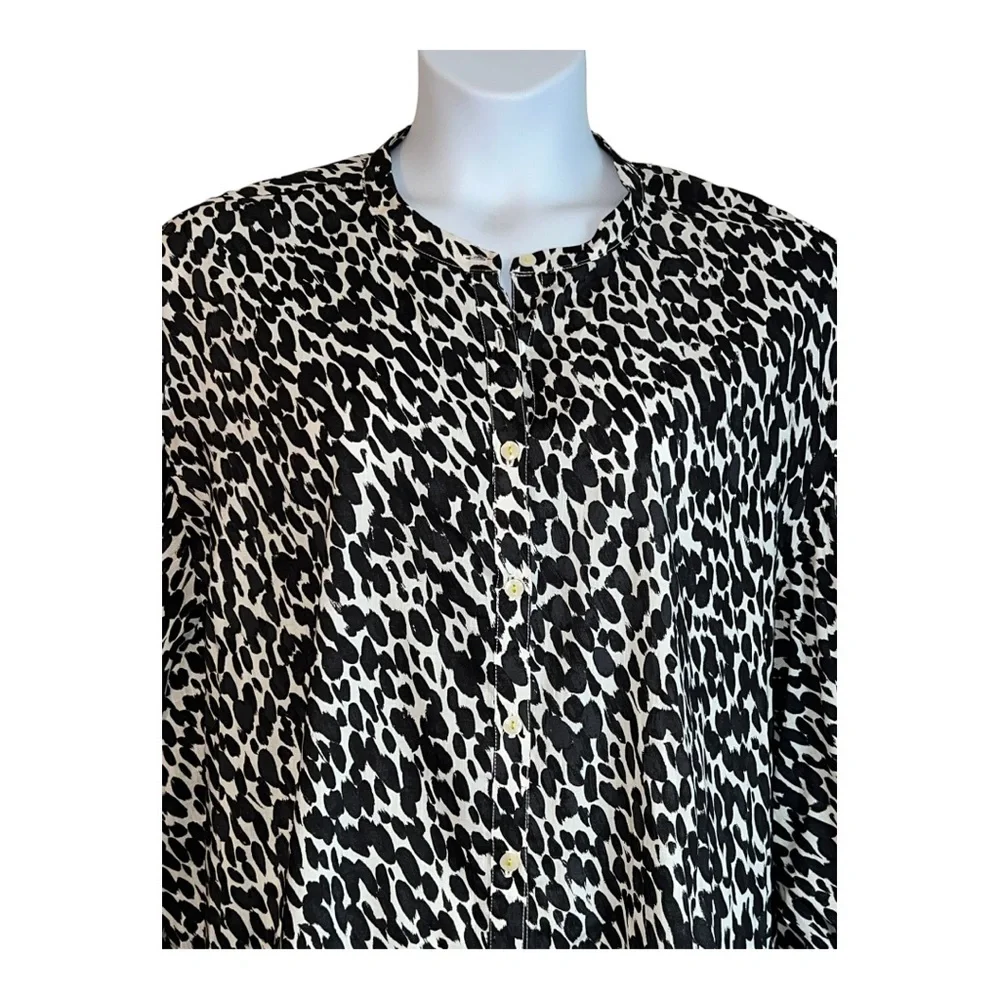 Anthropologie Maeve Blouse Ashleigh Puff-Sleeved 3x Black & White Animal Print